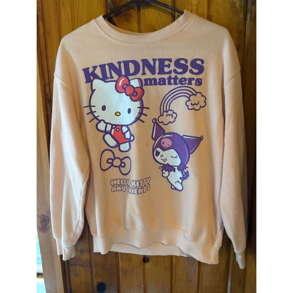 Hello Kitty & Friends Kindness Matters Peach Pullover Crewneck Sweatshirt Size M